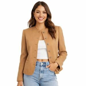 Vintage Pendleton 100% Virgin Wool Tan Blazer Size 6 Made in USA